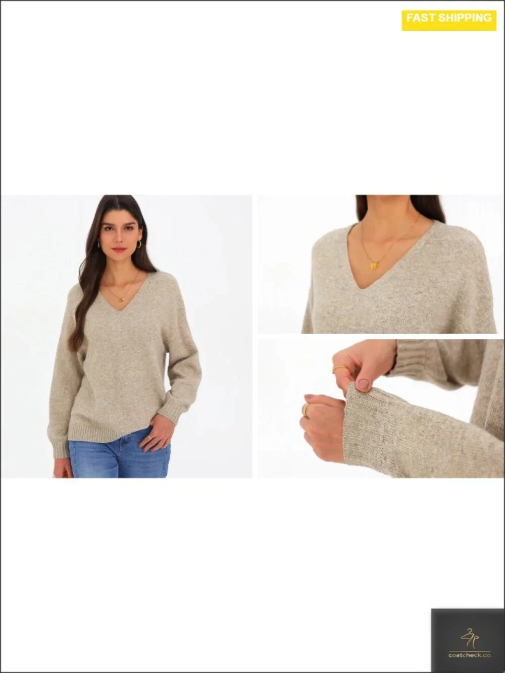 Oversized V Neck Knit Sweater Fuzzy Long Sleeve Pullover Cozy Soft Winter Top